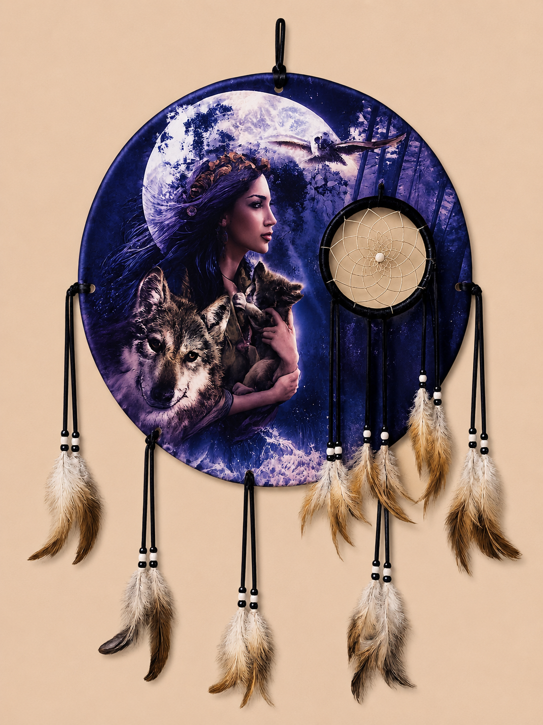 Cherokee-Inspired Mandala — Woman & Wolf