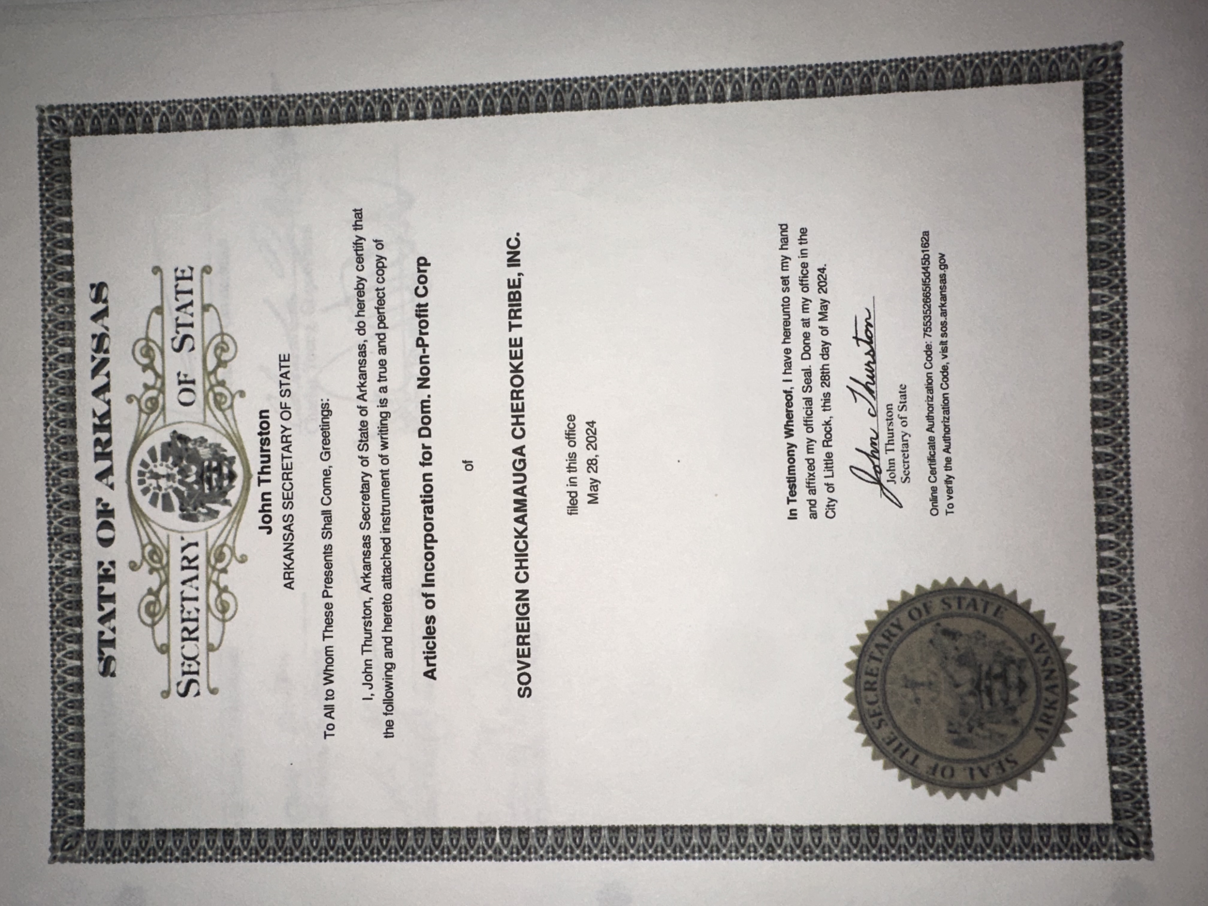 Articles of Incorporation — State of Arkansas