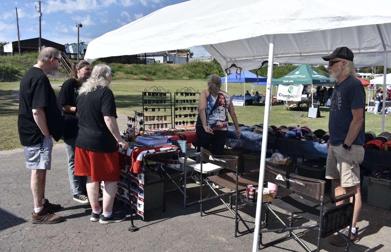 Tribal members gathered at outdoor arts and crafts booth — Sovereign Chickamauga Cherokee Tribe of Arkansas