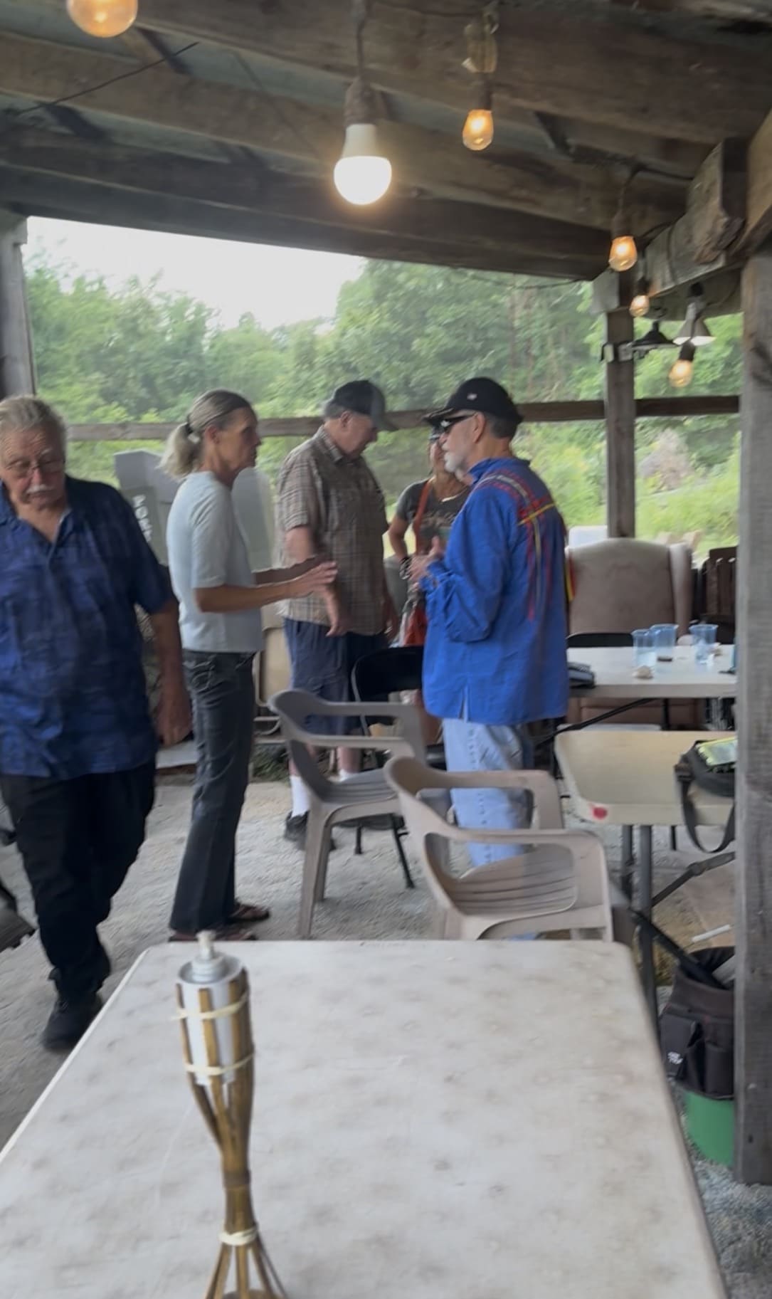 Tribal members gathered under the pavilion at Green Corn Ceremony 2026